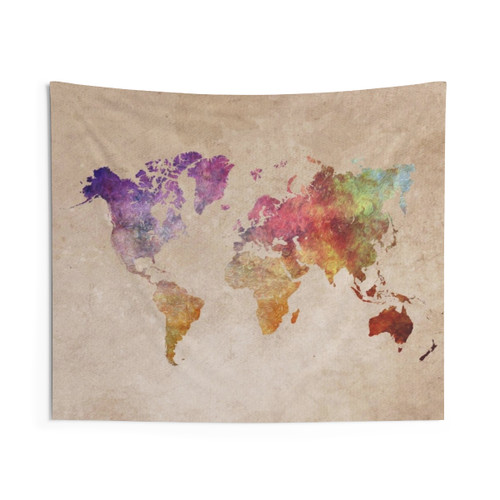 Map of the World Watercolor Tapestry