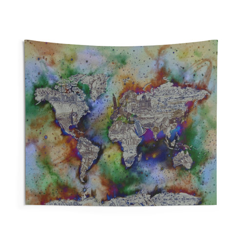 World Map Tapestry Wall Hanging