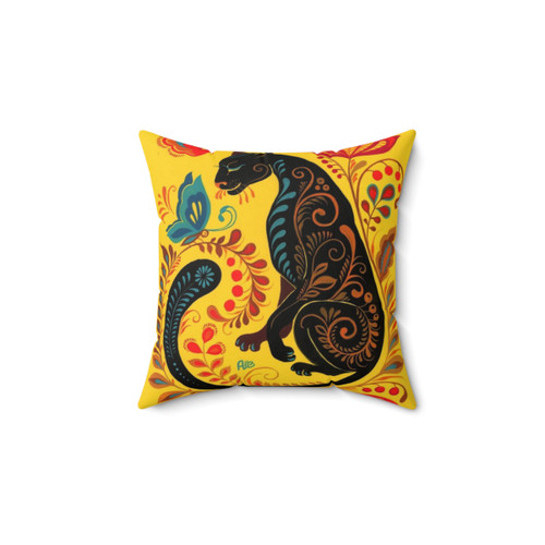 Panther and Butterfly Folk Art Pillow