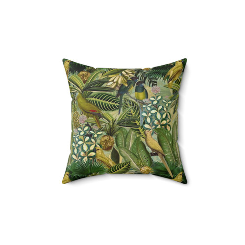 Vintage Green Tropical Bird Pillow with Botanical Jungle Pattern