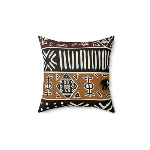 African Mud Cloth Pillow with Elephant Design