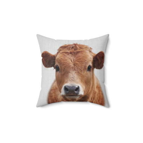Colorful Cow Nursery Pillow - Cute Animal Portrait