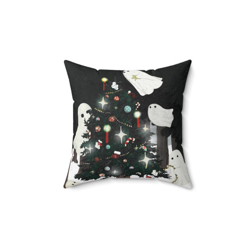 Christmas Spirits Pillow with Ghost and Christmas Tree Design