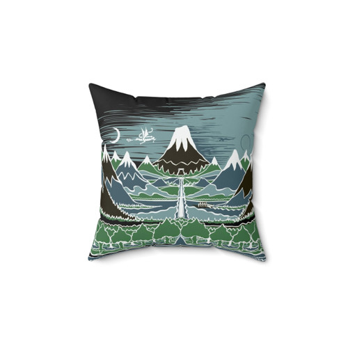 Tolkien-inspired pillow with an elven landscape design