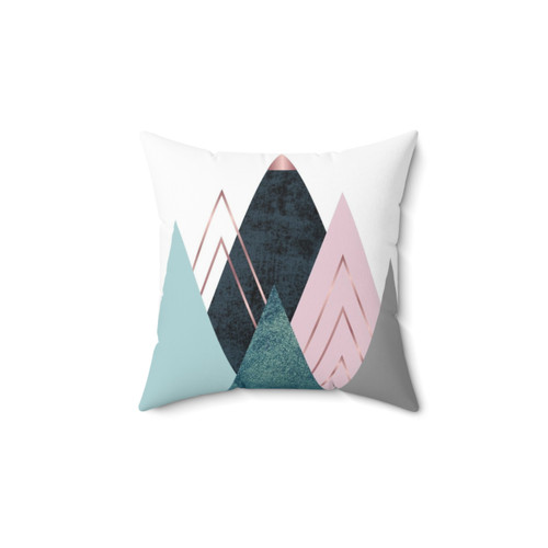 Abstract minimalist mountain pattern pillow in pink, teal and blue