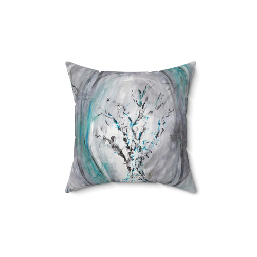 Impressionist Teal Gray Pillow with Tree Branches Design