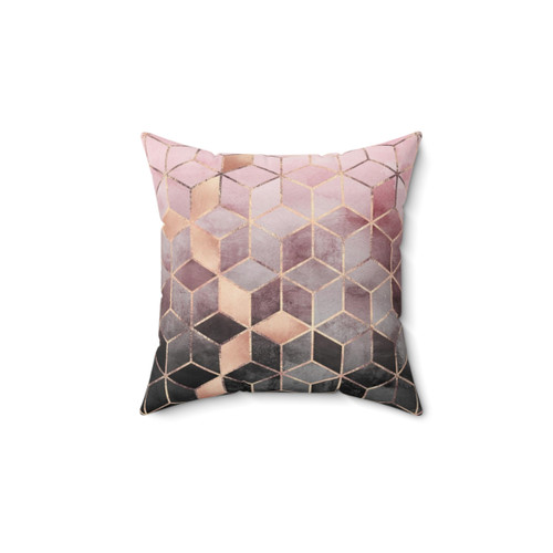Geometric Cube Patterned Pillow in Pink and Grey