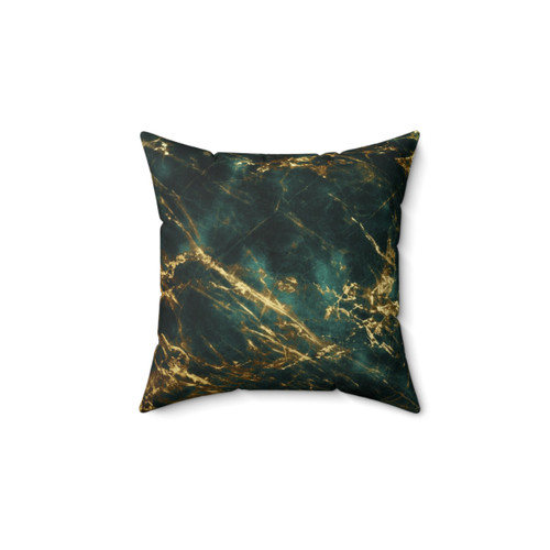 Lavish Green Faux Marble Pillow with Ornate Gold Veins