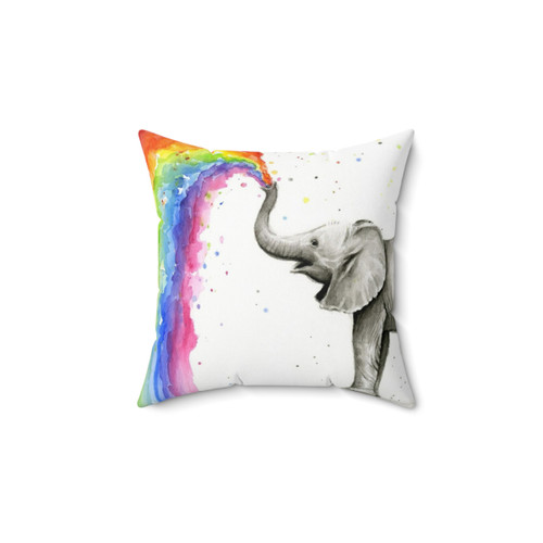 Decorative baby elephant pillow with rainbow watercolor design