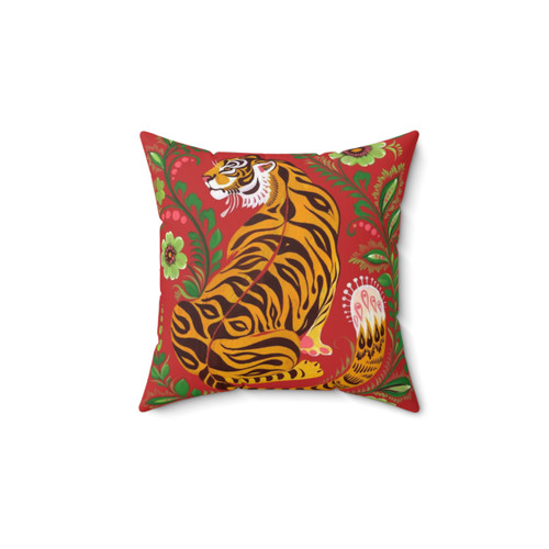 Colorful Tiger Folk Art Decorative Pillow