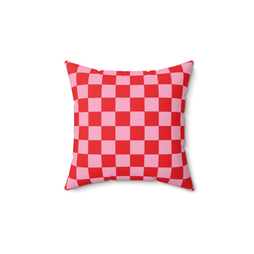 Checkered pink and red accent pillow