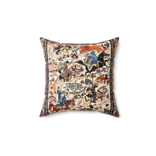 Antique Persian Isfahan Silk Rug Pillow with Floral and Animal Print