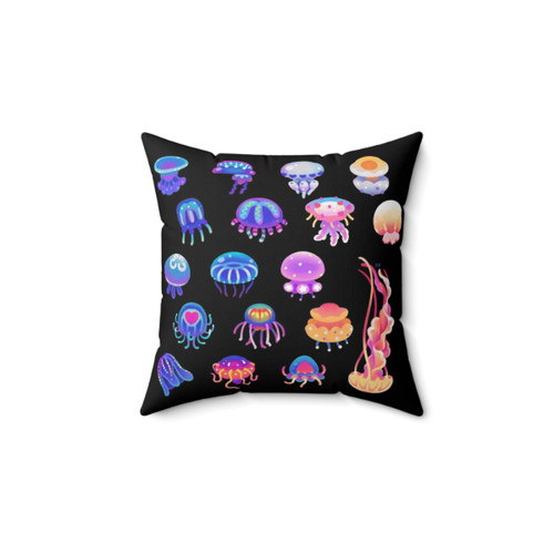 Jellyfish Day decorative pillow with colorful marine life design