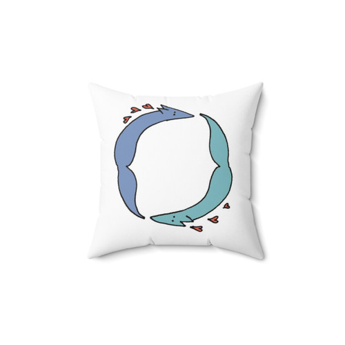 Plush pillow featuring a cartoon design of two foxes in love