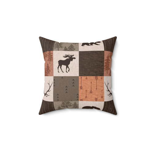Rustic Woodland Patchwork Pillow in Rust and Brown Colors