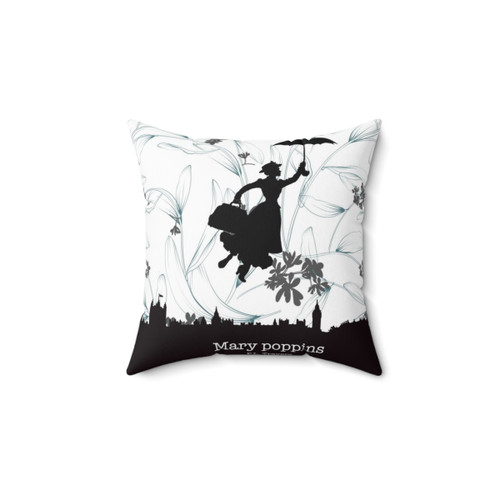 Mary Poppins Themed Pillow with Silhouette and Floral Design