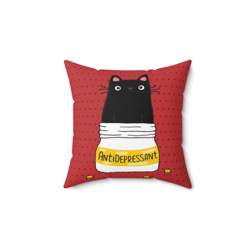Cute black cat illustration pillow