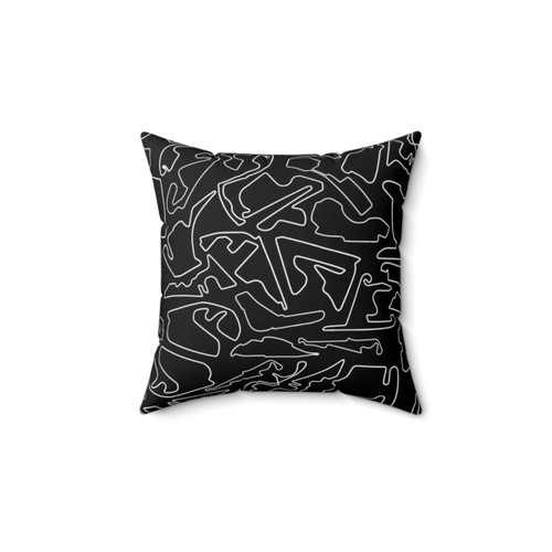 Race tracks pillow featuring a black background design