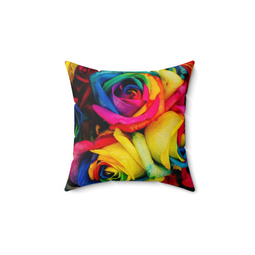 Vibrant Rainbow Roses Floral Throw Pillow