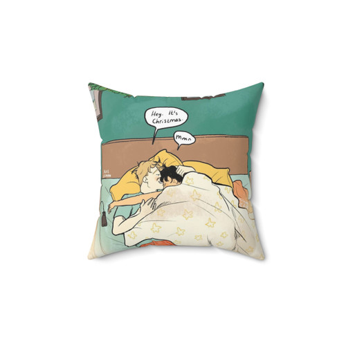 Christmas pillow featuring characters Nick and Charlie from Heartstopper