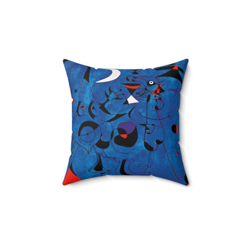 Joan Miro Geometric Pillow with Red Shapes on Blue