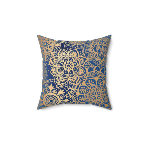 Blue and Gold Mandala Pattern Decorative Throw Pillow