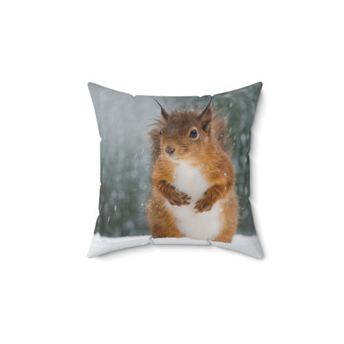 Red Squirrel in the Snow Decorative Pillow