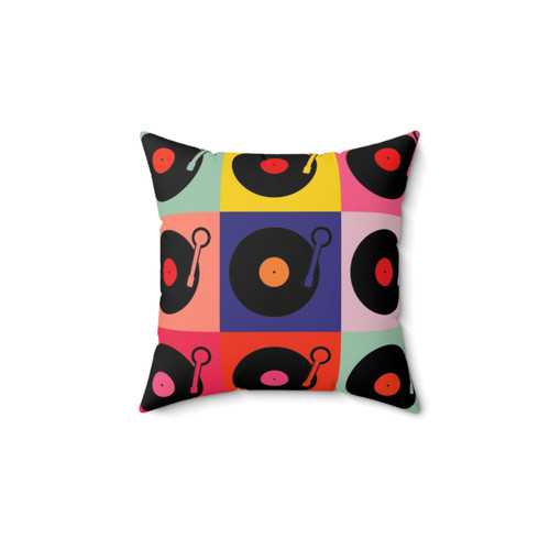 Retro Vinyl Record Collage Pillow