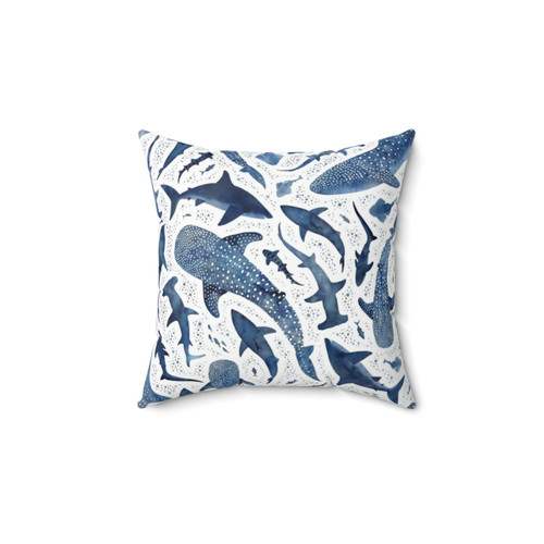 Monochrome blue watercolor shark ocean pillow