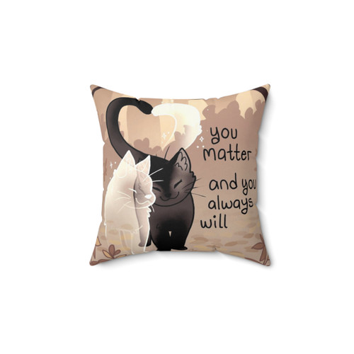 Cat-themed reminder pillow for mental health