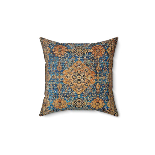 Antique Blue Persian Kirman Rug Print Pillow