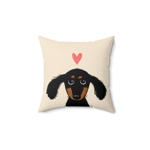 Dachshund puppy love pillow with cute wiener dog and heart