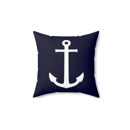 Navy blue throw pillow with white anchor design