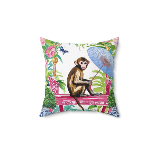 Chinoiserie Garden Monkey Throw Pillow