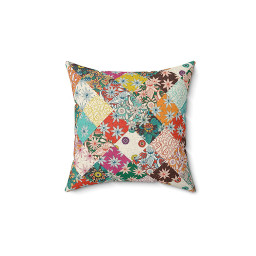 Patchwork Decorative Pillow with Boho Floral Print