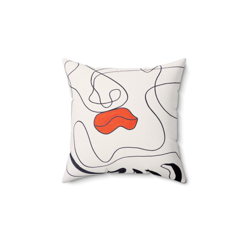 Artistic red lips throw pillow with abstract design