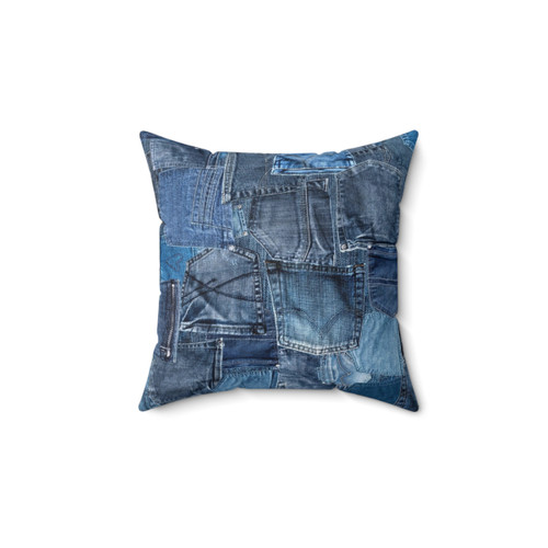 Blue Denim Jeans Pocket Patchwork Pillow