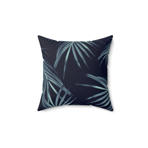 Navy Blue Tropical Palm Leaves Pillow