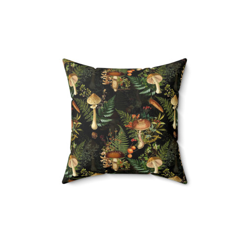 Botanical Midnight Mushroom Pattern Pillow