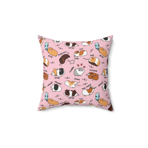 Cute Guinea Pig Daily Routine Pillow with Pink Background