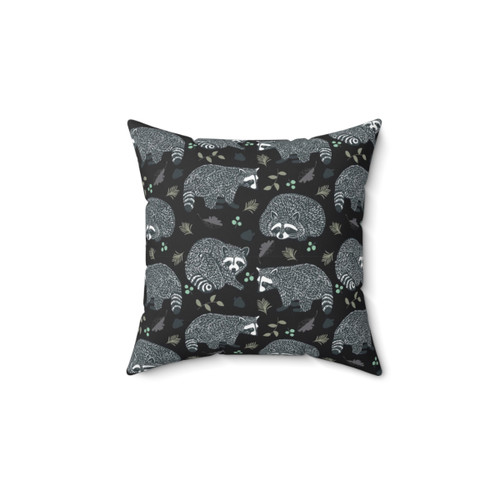 Decorative pillow with a repeating raccoon pattern