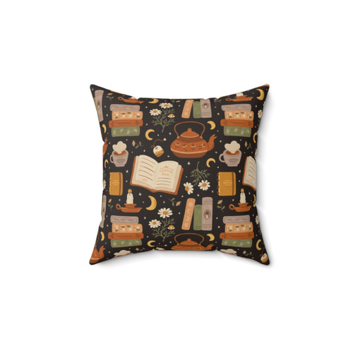 Cozy Bookworm Pillow with Floral and Teacup Patterns