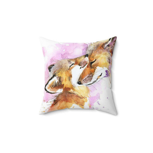 Beautiful Fox Mother and Cub Watercolor Design Pillow