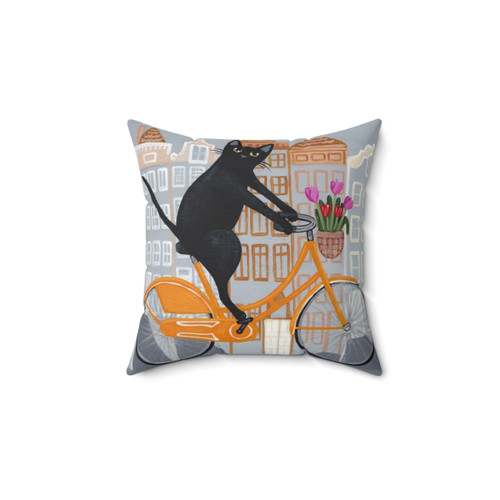 Whimsical Amsterdam Bicycle Ride Pillow