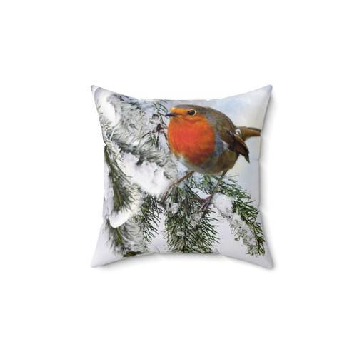 Cozy Winter Robin Snow Pillow