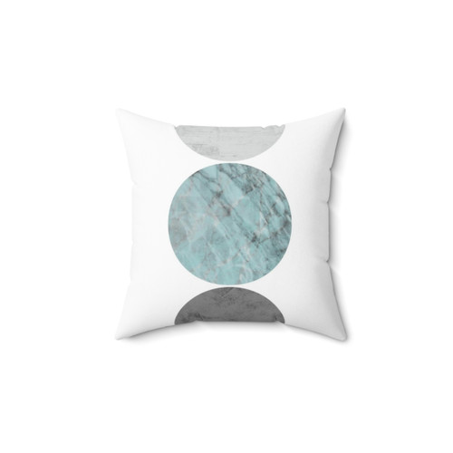 Geometric teal and gray pillow with 3 circle pattern
