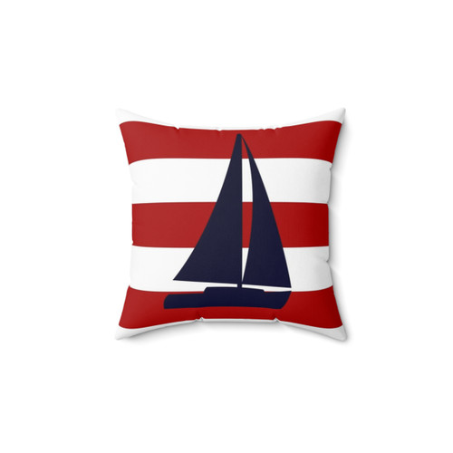 Nautical Navy Blue Sailboat Throw Pillow
