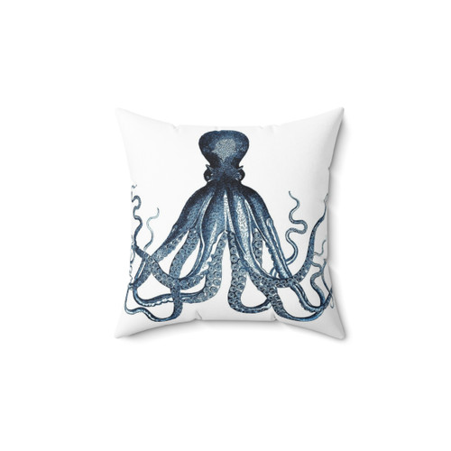 Vintage Octopus Art Print Blue Pillow