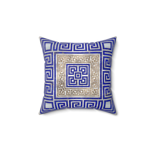 Greek Key Lapis Lazuli and Gold Decorative Pillow