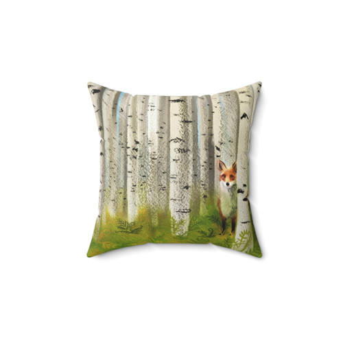 Autumn Birch Forest Fox Decorative Pillow